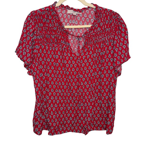 Loft Red & Black Paisley Patterned Womens Blouse Size M - Picture 1 of 7